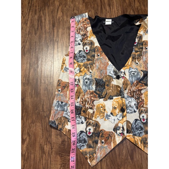Vintage Dog Print Vest Mens Womens L XL veterinarian Lined puppy novelty print - Picture 3 of 6